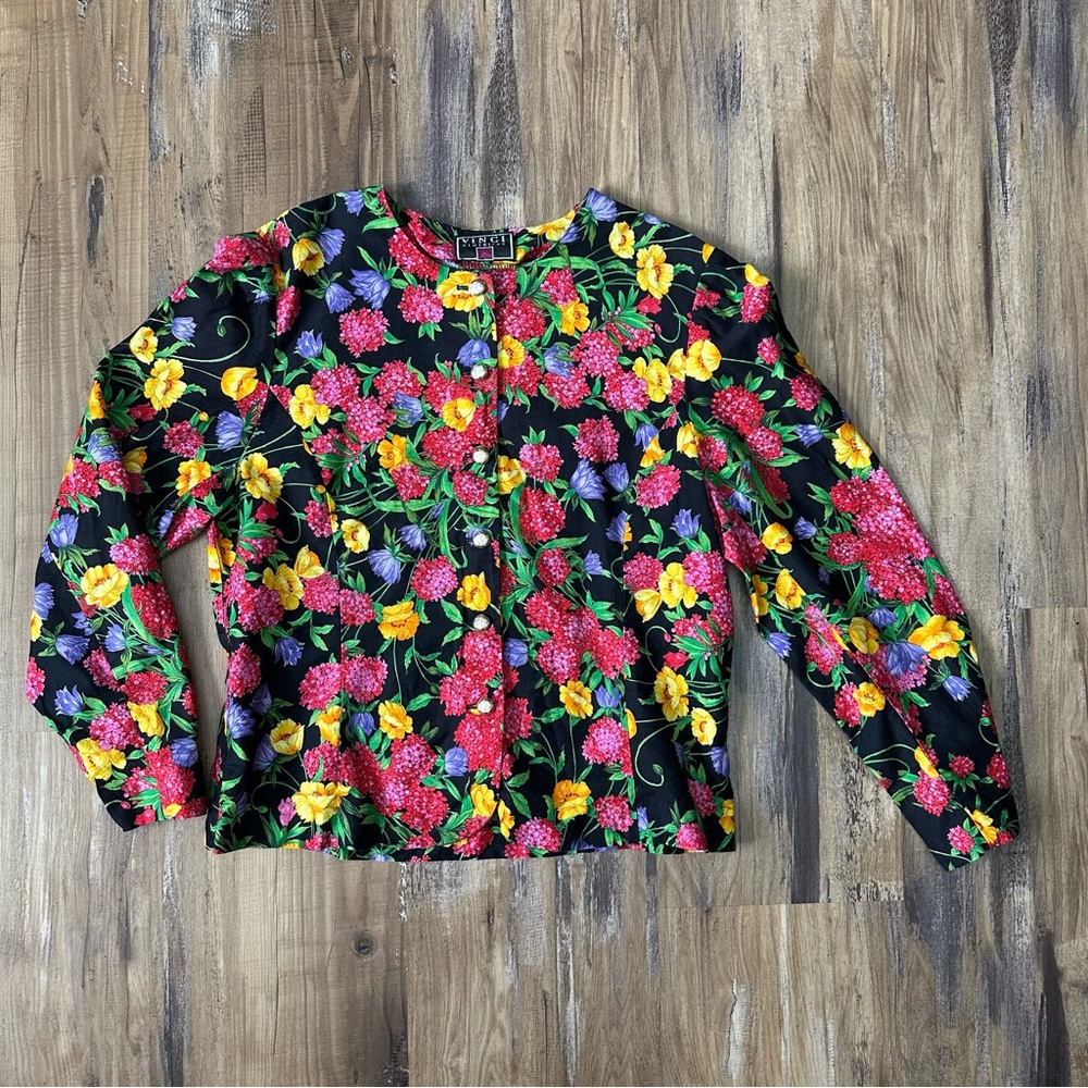 VTG Bright Vivid Colorful Floral Blazer Suit Jacket